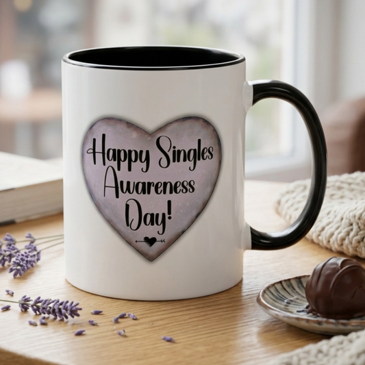 Happy Singles Awareness Day - Funny Anti-Valentine's Mug - Sarcastic Valentine's Day Coffee Mug for Singles, Funny Single Life Gift, Ceramic Mug 11oz/15oz