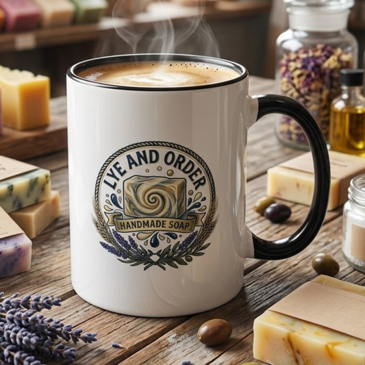 Lye and Order Handmade Soap Mug - Funny Soap Maker Coffee Mug, Soap Making Hobbyist Ceramic Mug, Crafter Gift 11oz/15oz
