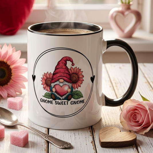 Gnome Sweet Gnome Mug - Cute Sunflower Gnome Coffee Cup, Farmhouse Home Decor Gift, Cottagecore Kitchen Mug for Gnome Lovers 11oz/15oz