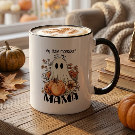 My Little Monsters Call Me Mama Halloween Coffee Mug - Coffee Lovers, Halloween Gifts, Quirky Kitchen Decor, Holiday Present 11oz/15oz