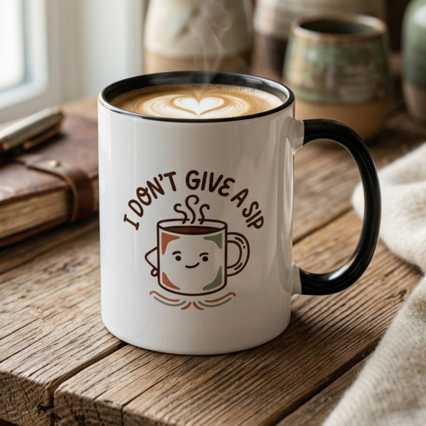 I Don't Give a Sip Funny Coffee Mug - Sarcastic Coffee Lover Gift, Cute Cartoon Mug Character, Funny Novelty Cup for Coffee Addicts 11oz/15oz