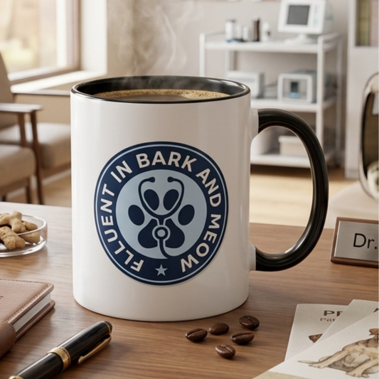 Fluent in Bark and Meow Vet Tech Mug - Funny Veterinary Technician Coffee Mug, Paw Print Stethoscope Design, Vet Assistant Gift, Animal Lover Ceramic Mug 11oz/15oz