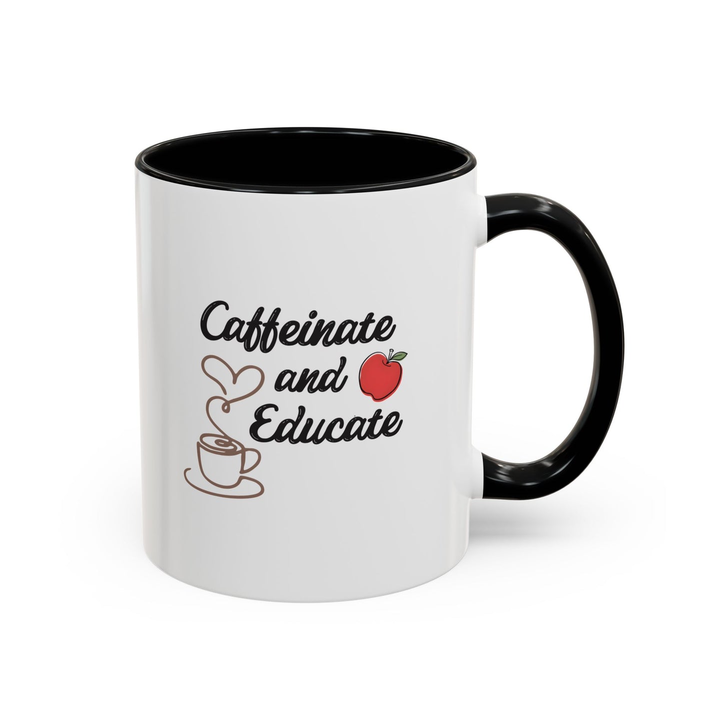 Caffeinate and Educate Mug - Funny Teacher Coffee Mug, Cute Apple Heart Steam Design, Teacher Appreciation Gift, Back to School Coffee Cup 11oz/15oz