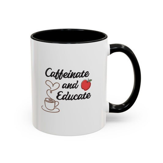 Caffeinate and Educate Mug - Funny Teacher Coffee Mug, Cute Apple Heart Steam Design, Teacher Appreciation Gift, Back to School Coffee Cup 11oz/15oz