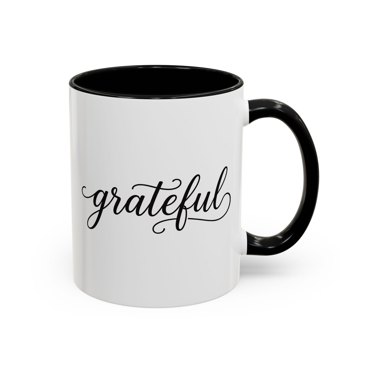 Grateful Mug - Elegant Script Calligraphy Coffee Cup, Inspirational Gratitude Gift, Minimalist Farmhouse Kitchen Decor 11oz/15oz