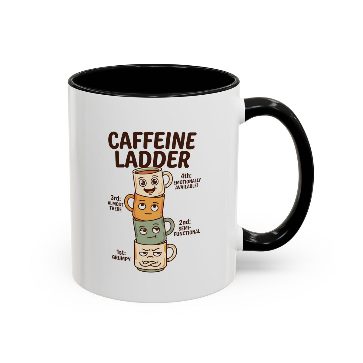 Caffeine Ladder Mug - Funny Coffee Mug with Stacked Mood Mugs, Grumpy to Emotionally Available Coffee Cup, Cute Coffee Lover Gift 11oz/15oz