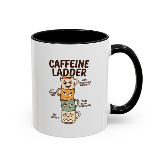 Caffeine Ladder Mug - Funny Coffee Mug with Stacked Mood Mugs, Grumpy to Emotionally Available Coffee Cup, Cute Coffee Lover Gift 11oz/15oz