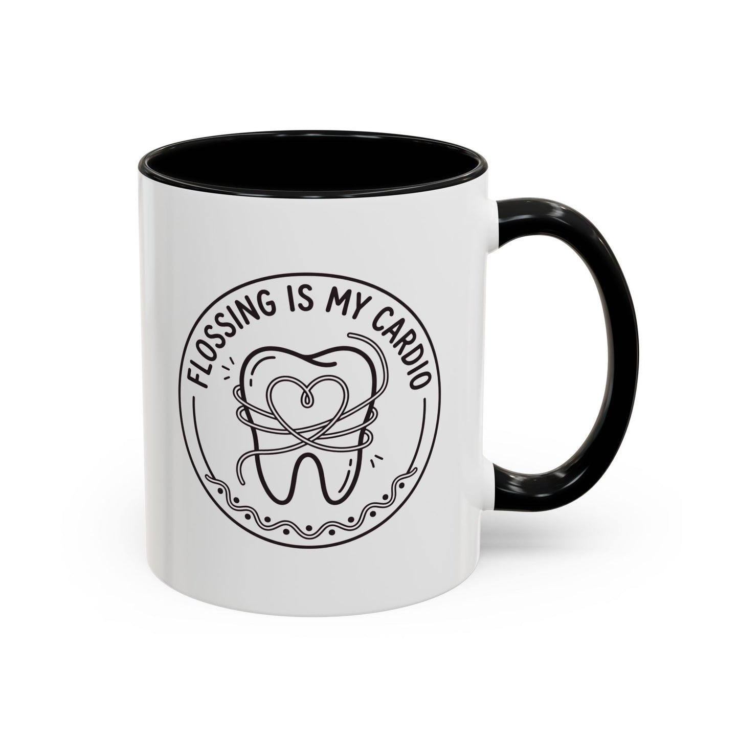 Flossing Is My Cardio Dentist Mug - Funny Dental Hygienist Coffee Mug, Tooth & Floss Line Art Design, Dental Assistant Gift, Oral Hygiene Ceramic Mug 11oz/15oz