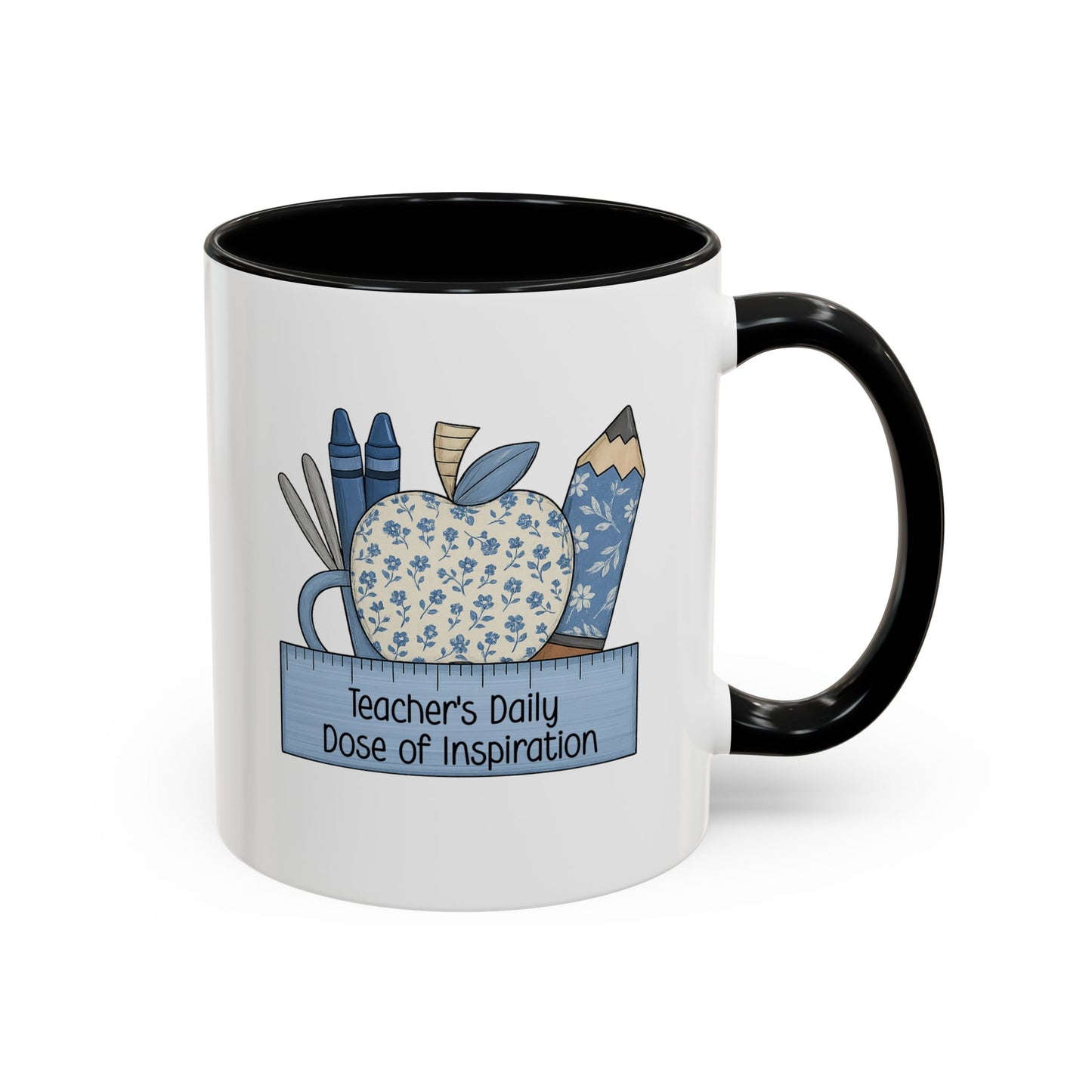 Teacher's Daily Dose of Inspiration Mug | Teacher Gift | Back to School Coffee Cup | Floral Apple Teacher Appreciation | 11oz/15oz