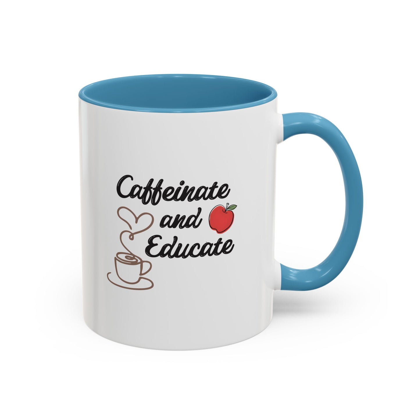 Caffeinate and Educate Mug - Funny Teacher Coffee Mug, Cute Apple Heart Steam Design, Teacher Appreciation Gift, Back to School Coffee Cup 11oz/15oz
