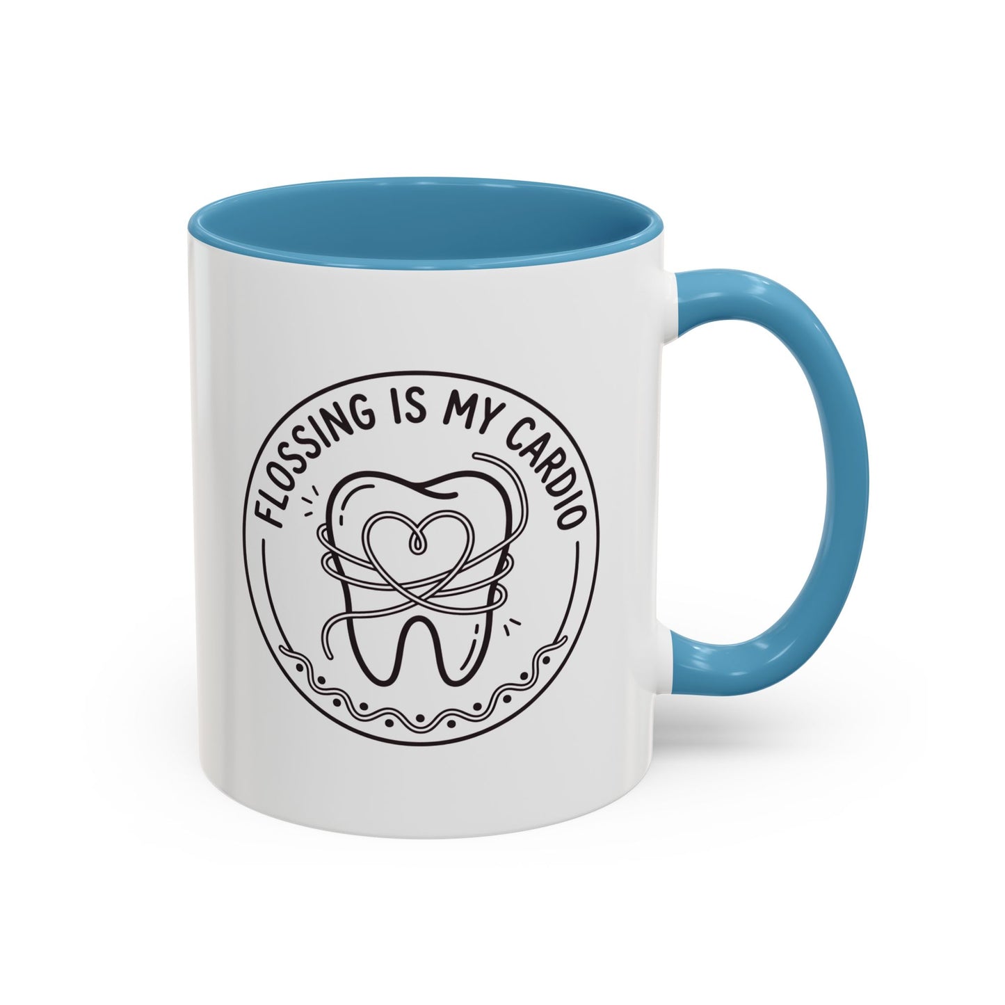 Flossing Is My Cardio Dentist Mug - Funny Dental Hygienist Coffee Mug, Tooth & Floss Line Art Design, Dental Assistant Gift, Oral Hygiene Ceramic Mug 11oz/15oz