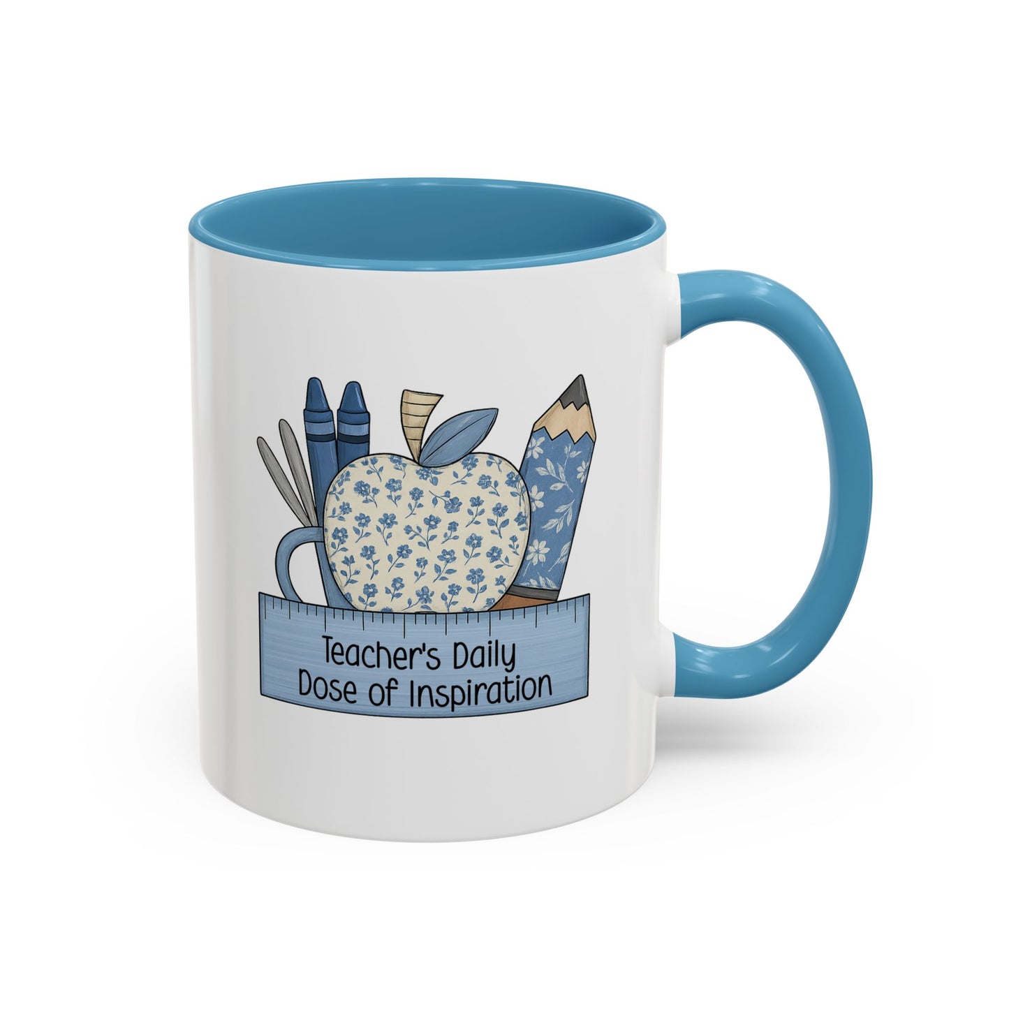 Teacher's Daily Dose of Inspiration Mug | Teacher Gift | Back to School Coffee Cup | Floral Apple Teacher Appreciation | 11oz/15oz