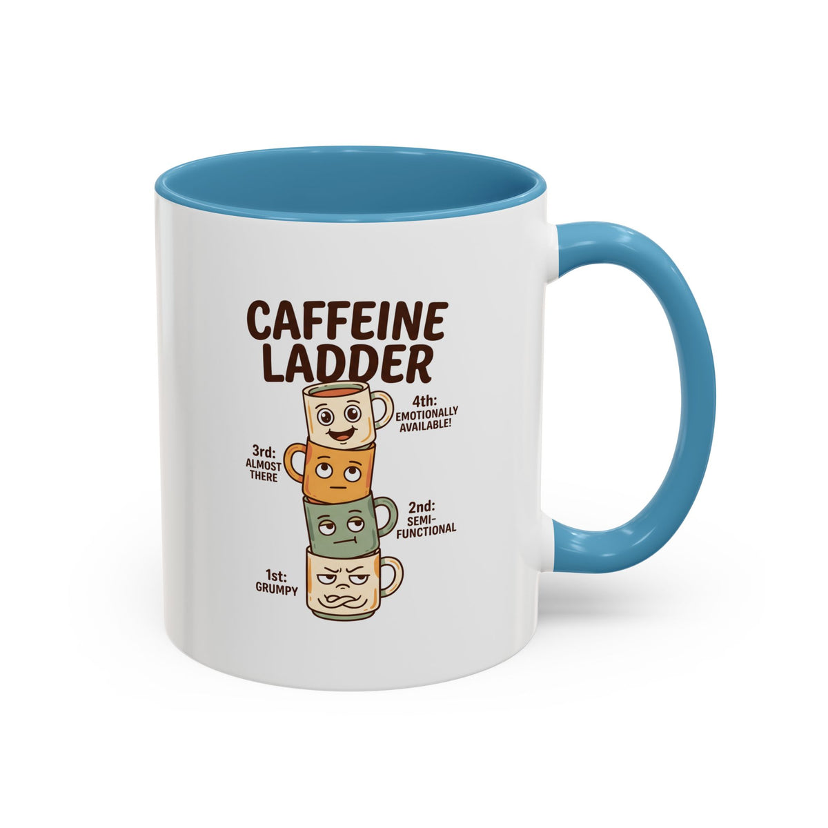 Caffeine Ladder Mug - Funny Coffee Mug with Stacked Mood Mugs, Grumpy to Emotionally Available Coffee Cup, Cute Coffee Lover Gift 11oz/15oz