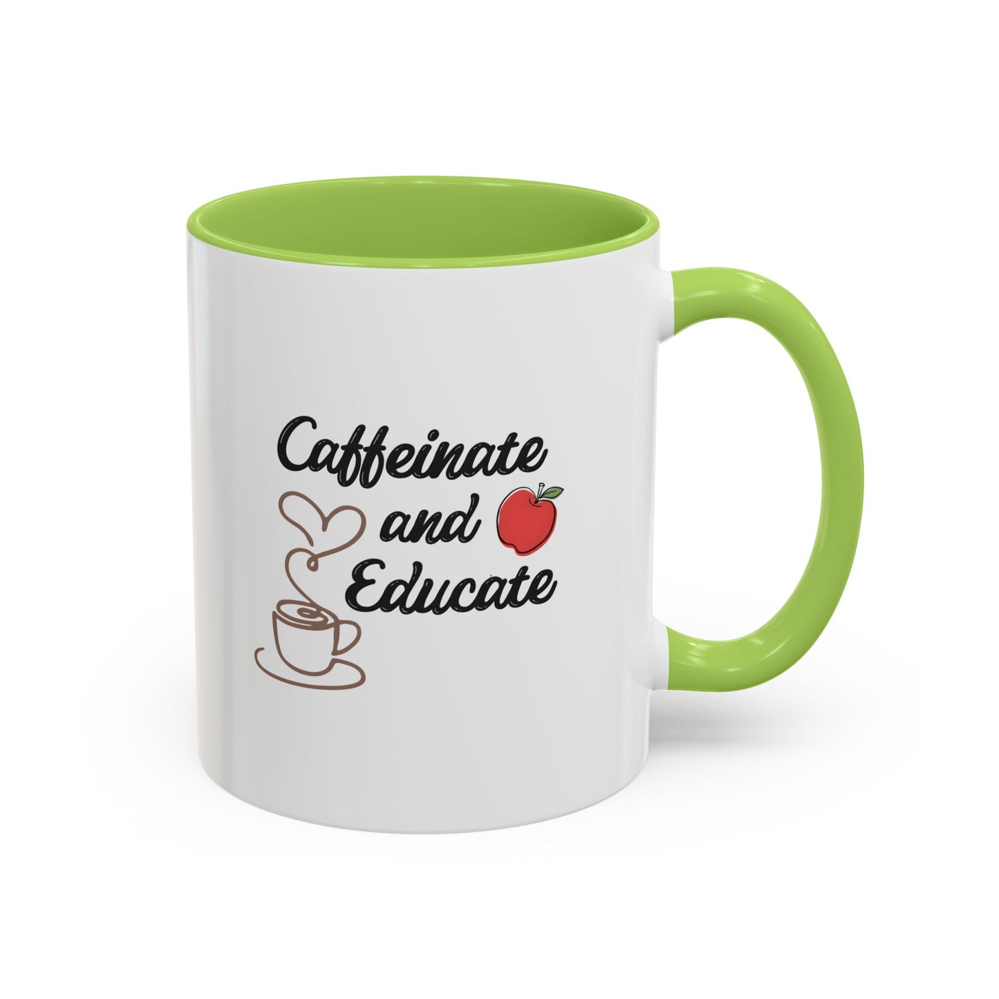 Caffeinate and Educate Mug - Funny Teacher Coffee Mug, Cute Apple Heart Steam Design, Teacher Appreciation Gift, Back to School Coffee Cup 11oz/15oz