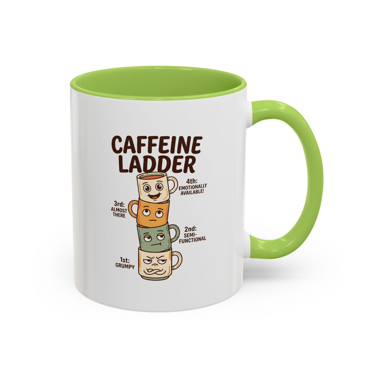 Caffeine Ladder Mug - Funny Coffee Mug with Stacked Mood Mugs, Grumpy to Emotionally Available Coffee Cup, Cute Coffee Lover Gift 11oz/15oz