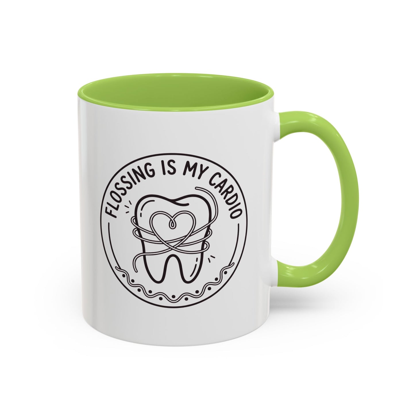Flossing Is My Cardio Dentist Mug - Funny Dental Hygienist Coffee Mug, Tooth & Floss Line Art Design, Dental Assistant Gift, Oral Hygiene Ceramic Mug 11oz/15oz