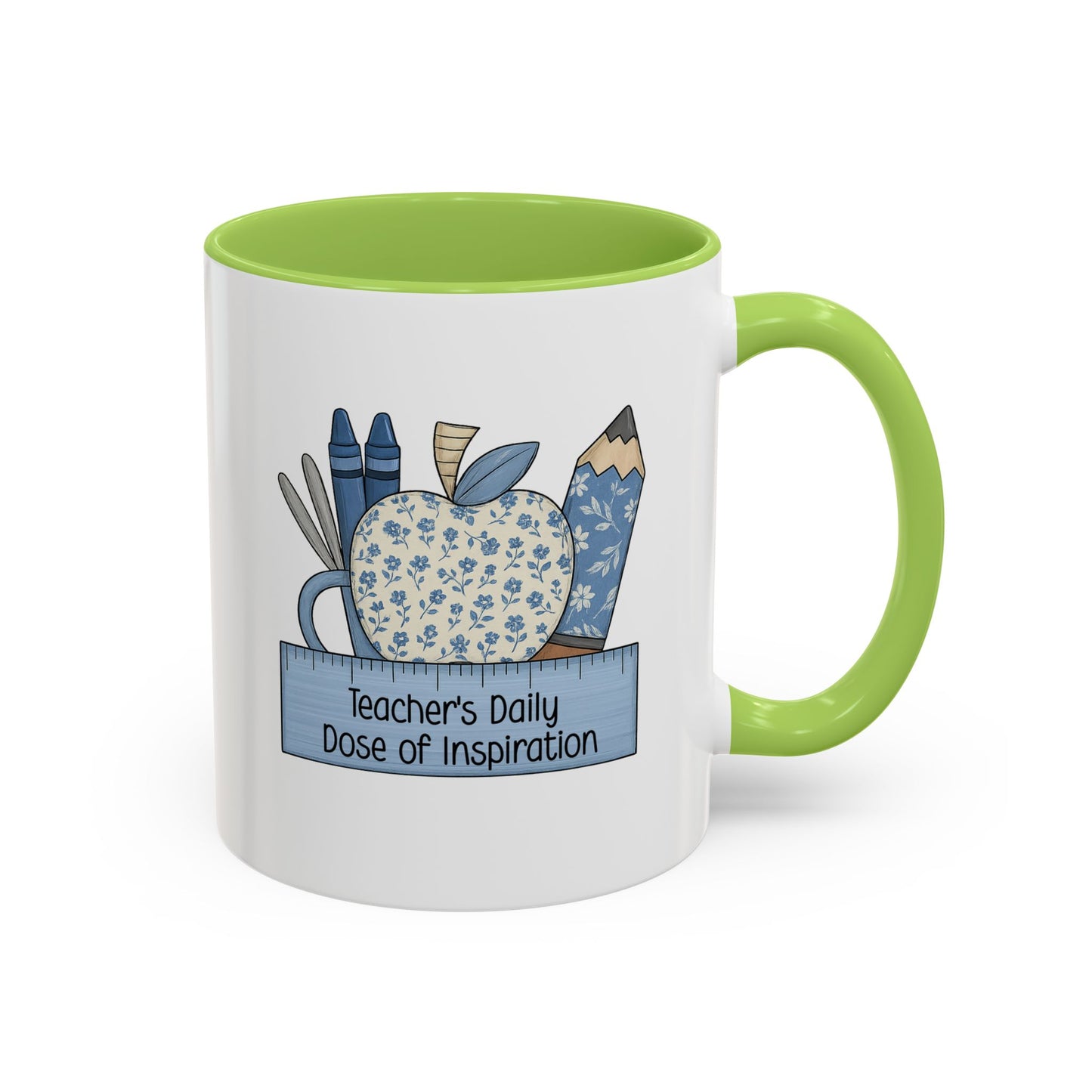 Teacher's Daily Dose of Inspiration Mug | Teacher Gift | Back to School Coffee Cup | Floral Apple Teacher Appreciation | 11oz/15oz