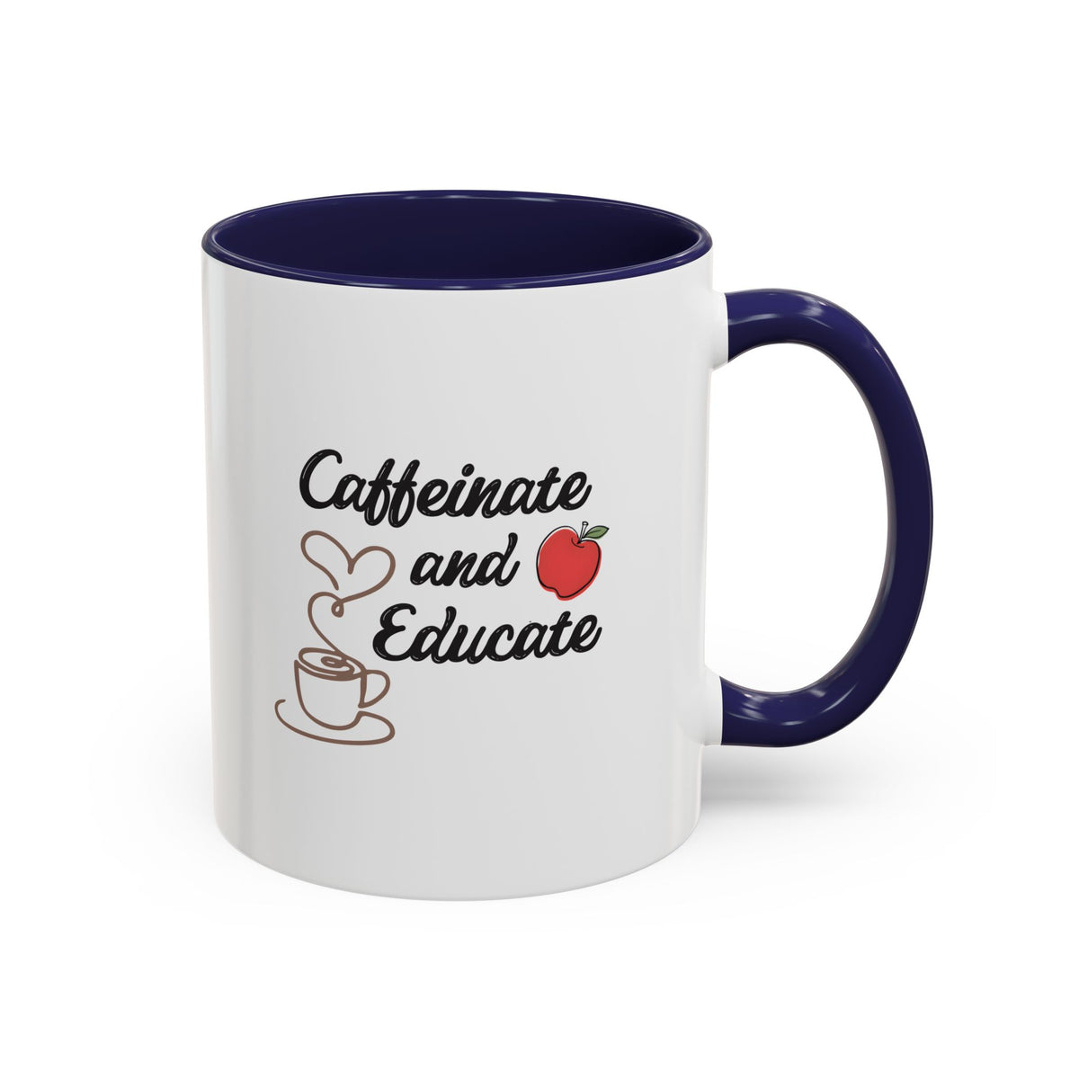 Caffeinate and Educate Mug - Funny Teacher Coffee Mug, Cute Apple Heart Steam Design, Teacher Appreciation Gift, Back to School Coffee Cup 11oz/15oz