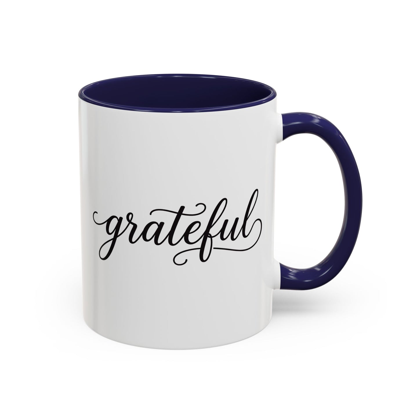 Grateful Mug - Elegant Script Calligraphy Coffee Cup, Inspirational Gratitude Gift, Minimalist Farmhouse Kitchen Decor 11oz/15oz