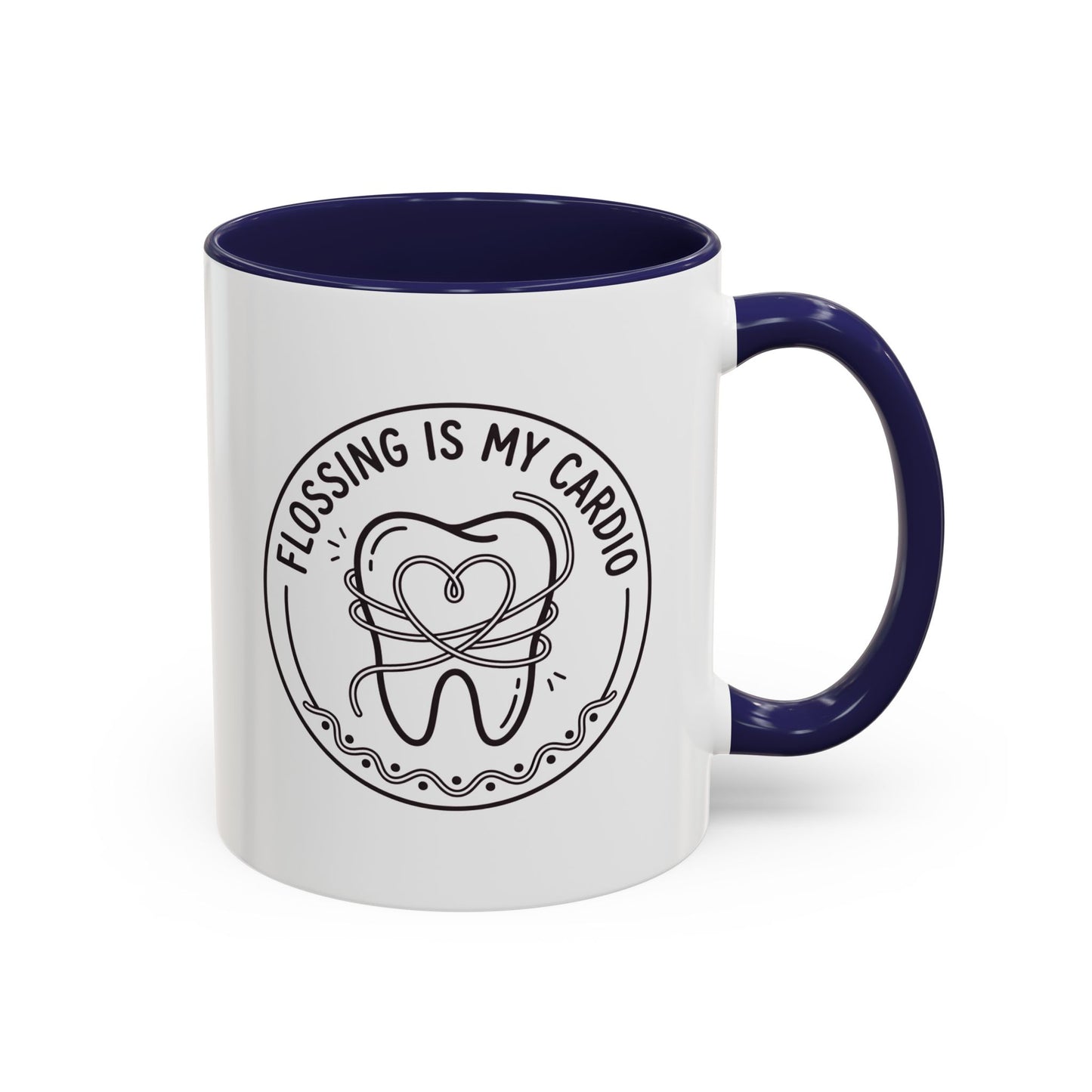 Flossing Is My Cardio Dentist Mug - Funny Dental Hygienist Coffee Mug, Tooth & Floss Line Art Design, Dental Assistant Gift, Oral Hygiene Ceramic Mug 11oz/15oz