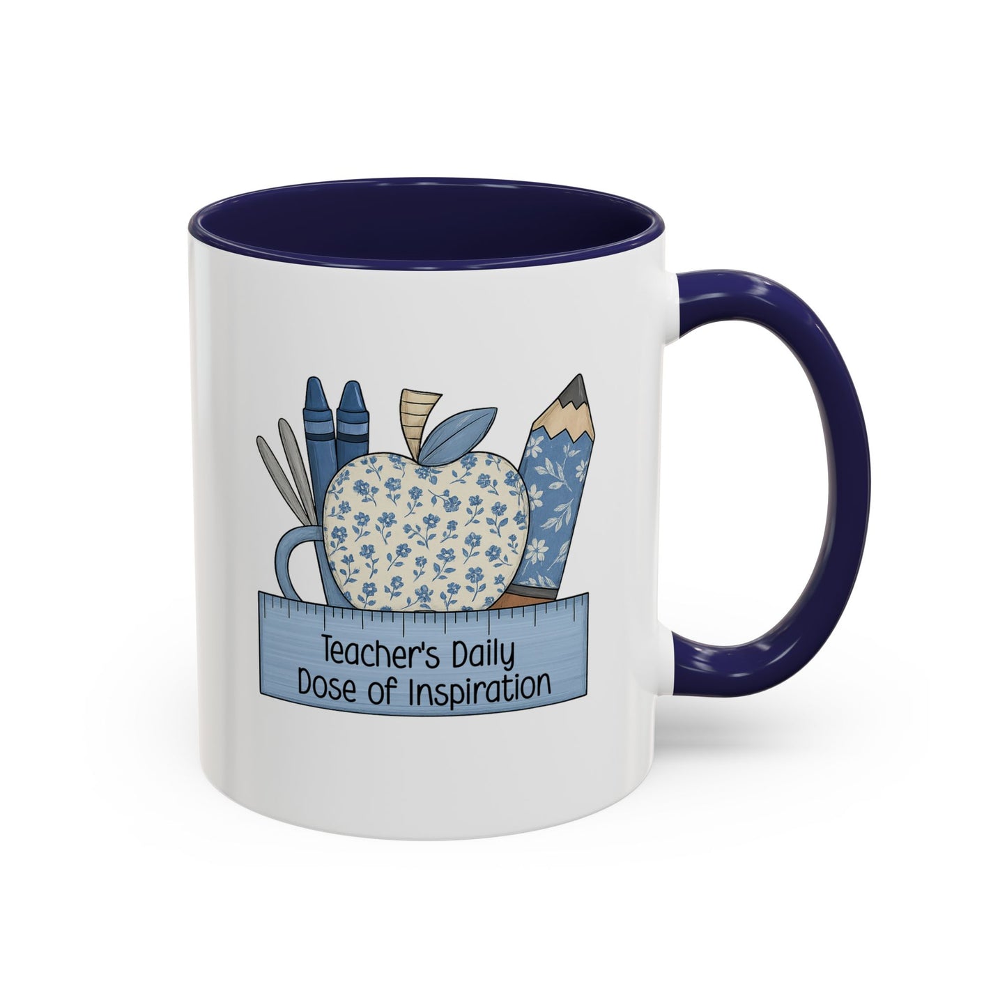 Teacher's Daily Dose of Inspiration Mug | Teacher Gift | Back to School Coffee Cup | Floral Apple Teacher Appreciation | 11oz/15oz