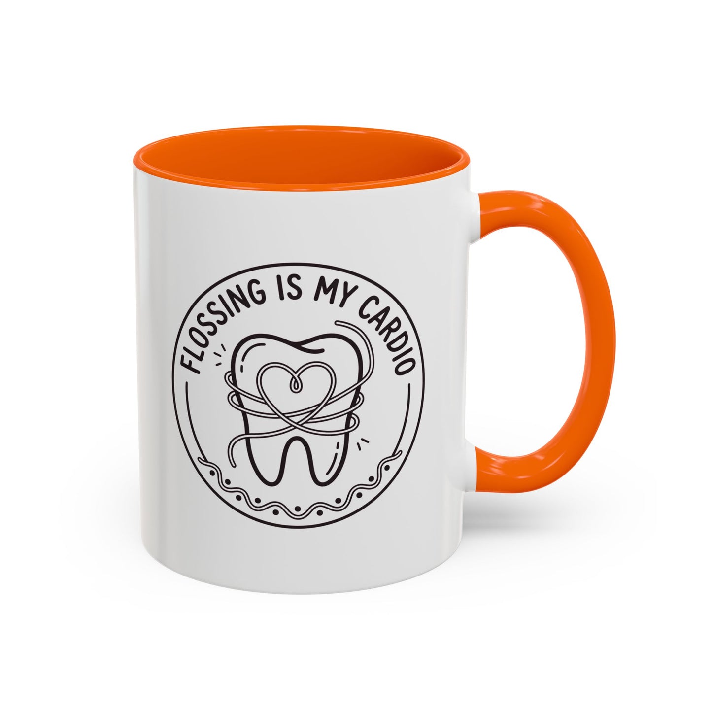 Flossing Is My Cardio Dentist Mug - Funny Dental Hygienist Coffee Mug, Tooth & Floss Line Art Design, Dental Assistant Gift, Oral Hygiene Ceramic Mug 11oz/15oz