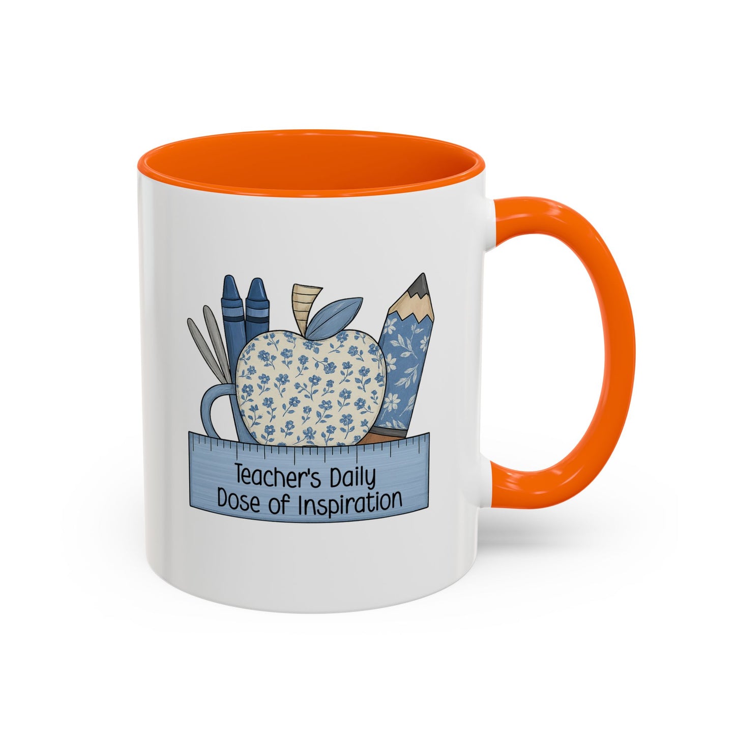 Teacher's Daily Dose of Inspiration Mug | Teacher Gift | Back to School Coffee Cup | Floral Apple Teacher Appreciation | 11oz/15oz