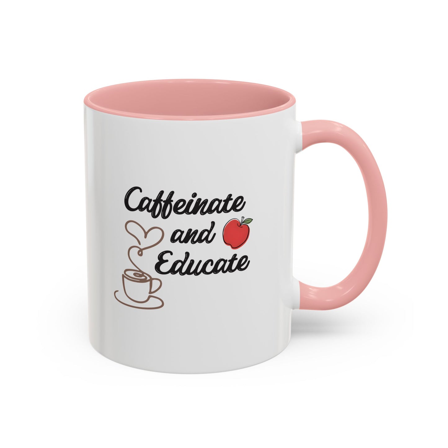 Caffeinate and Educate Mug - Funny Teacher Coffee Mug, Cute Apple Heart Steam Design, Teacher Appreciation Gift, Back to School Coffee Cup 11oz/15oz