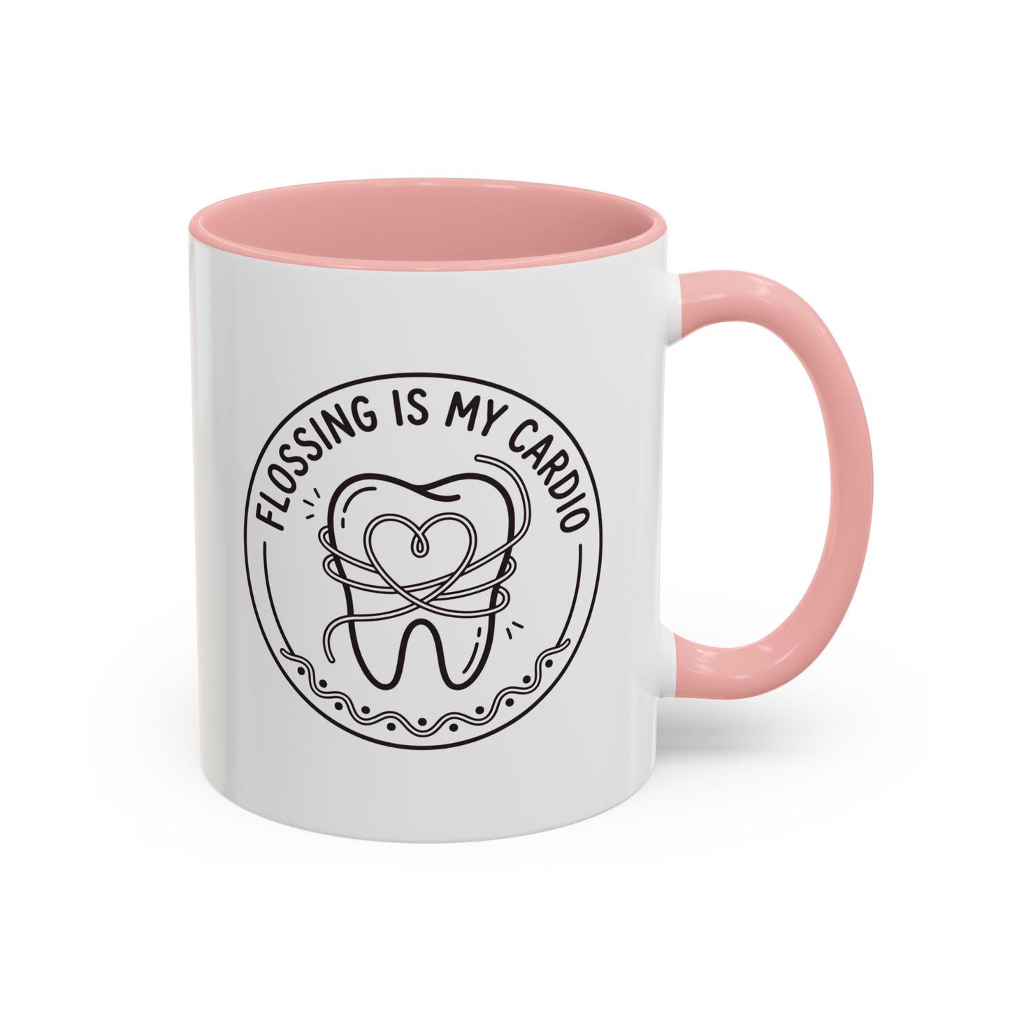 Flossing Is My Cardio Dentist Mug - Funny Dental Hygienist Coffee Mug, Tooth & Floss Line Art Design, Dental Assistant Gift, Oral Hygiene Ceramic Mug 11oz/15oz