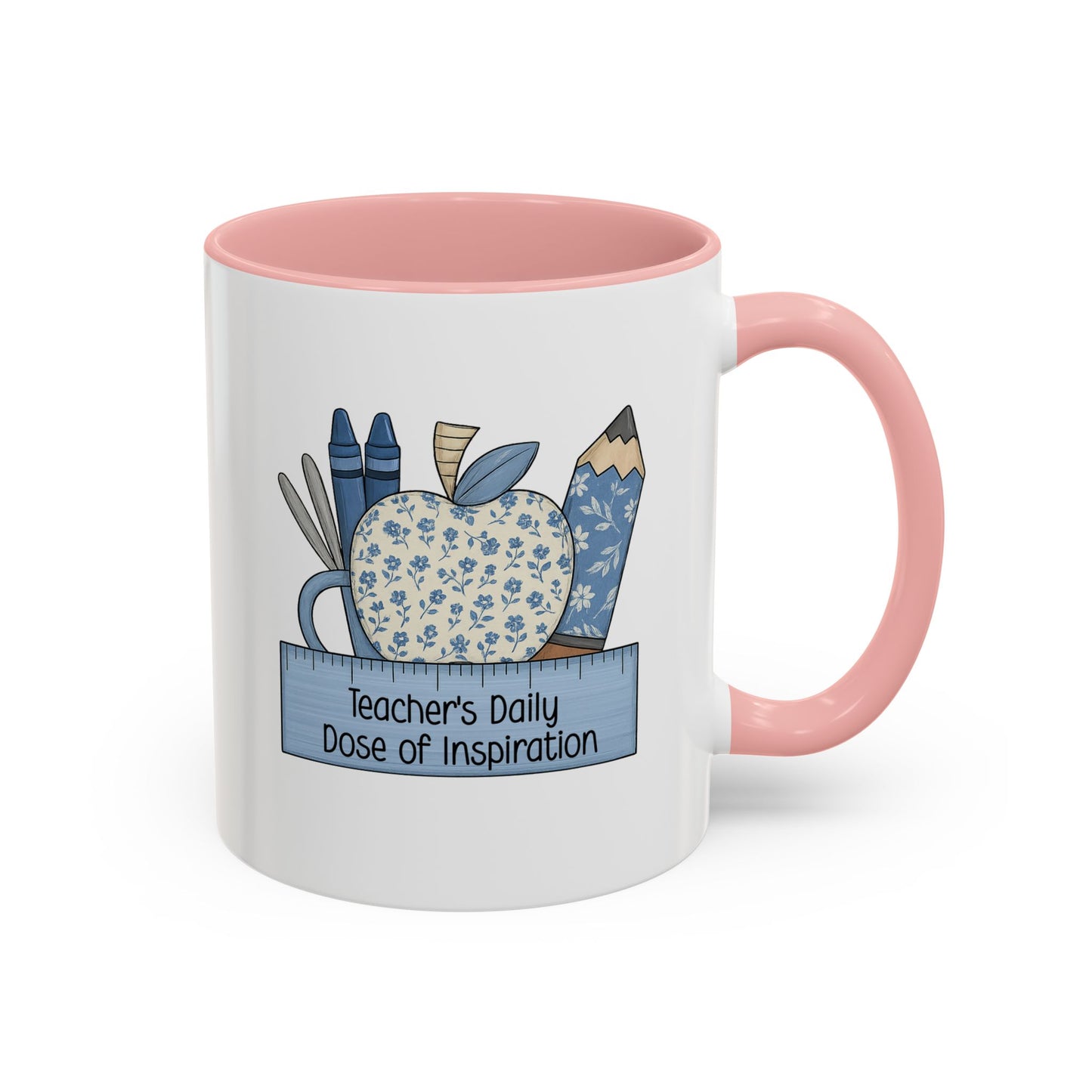 Teacher's Daily Dose of Inspiration Mug | Teacher Gift | Back to School Coffee Cup | Floral Apple Teacher Appreciation | 11oz/15oz