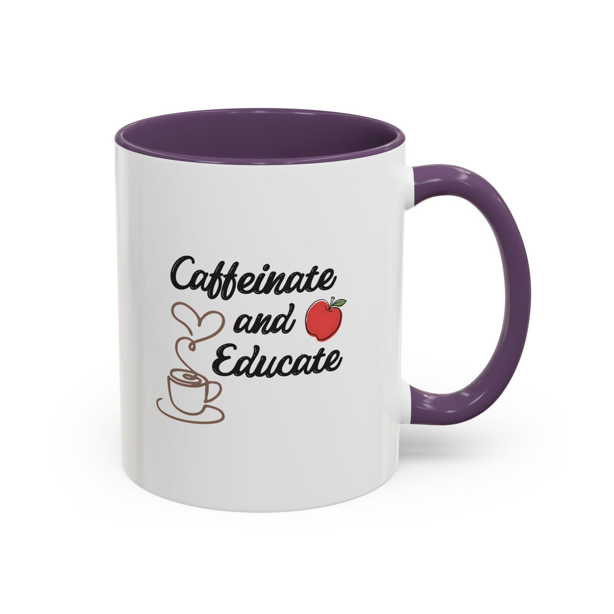 Caffeinate and Educate Mug - Funny Teacher Coffee Mug, Cute Apple Heart Steam Design, Teacher Appreciation Gift, Back to School Coffee Cup 11oz/15oz