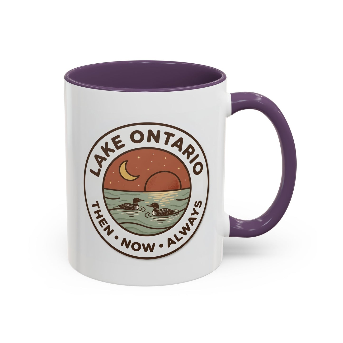 Lake Ontario Mug - Then Now Always, Canadian Loon Sunset Coffee Cup, Retro Nature Badge for Cottage & Lake Lovers 11oz/15oz
