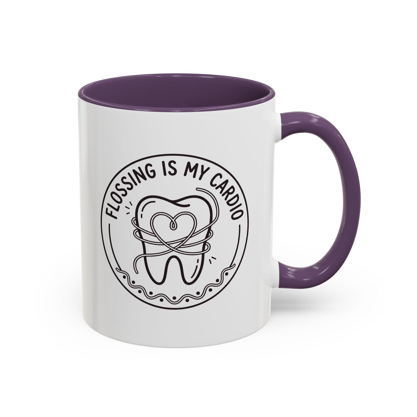 Flossing Is My Cardio Dentist Mug - Funny Dental Hygienist Coffee Mug, Tooth & Floss Line Art Design, Dental Assistant Gift, Oral Hygiene Ceramic Mug 11oz/15oz