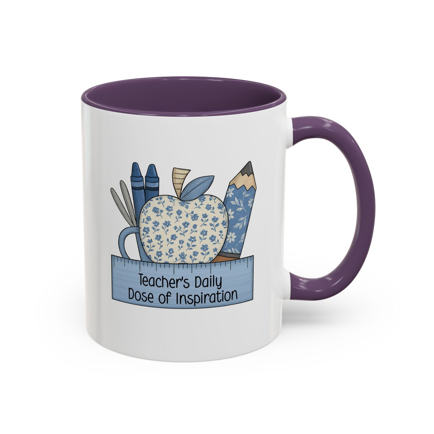 Teacher's Daily Dose of Inspiration Mug | Teacher Gift | Back to School Coffee Cup | Floral Apple Teacher Appreciation | 11oz/15oz
