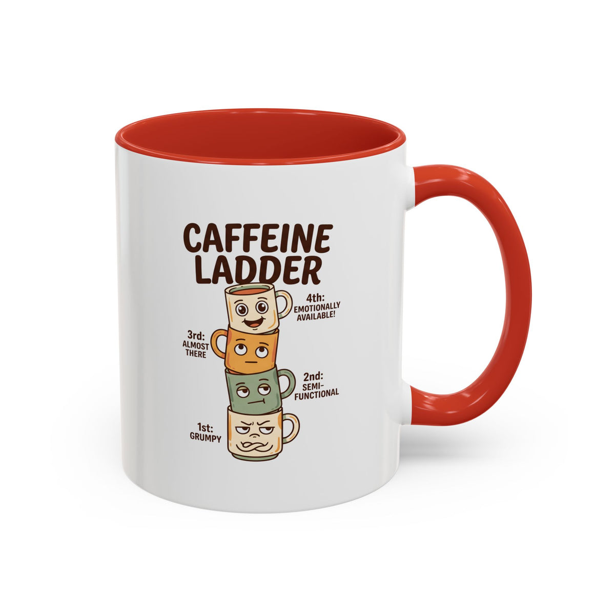 Caffeine Ladder Mug - Funny Coffee Mug with Stacked Mood Mugs, Grumpy to Emotionally Available Coffee Cup, Cute Coffee Lover Gift 11oz/15oz