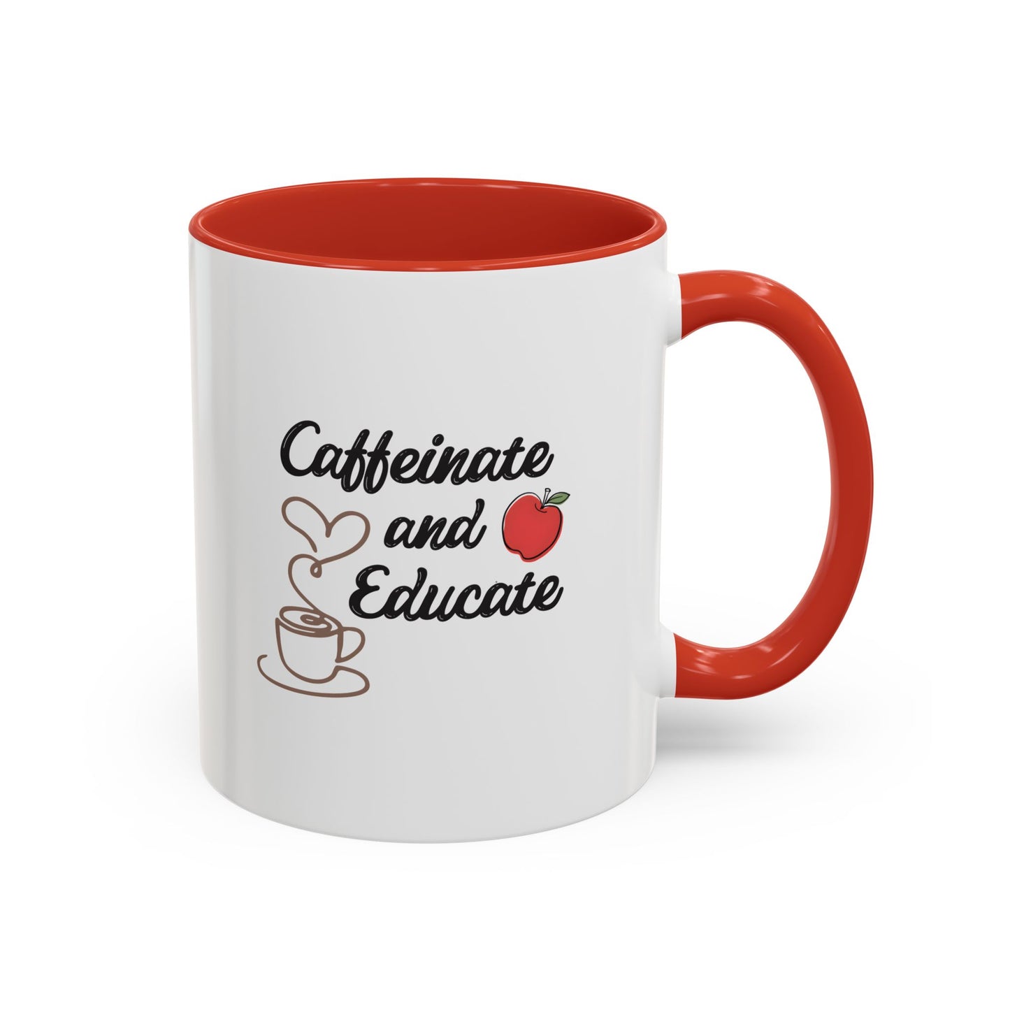Caffeinate and Educate Mug - Funny Teacher Coffee Mug, Cute Apple Heart Steam Design, Teacher Appreciation Gift, Back to School Coffee Cup 11oz/15oz
