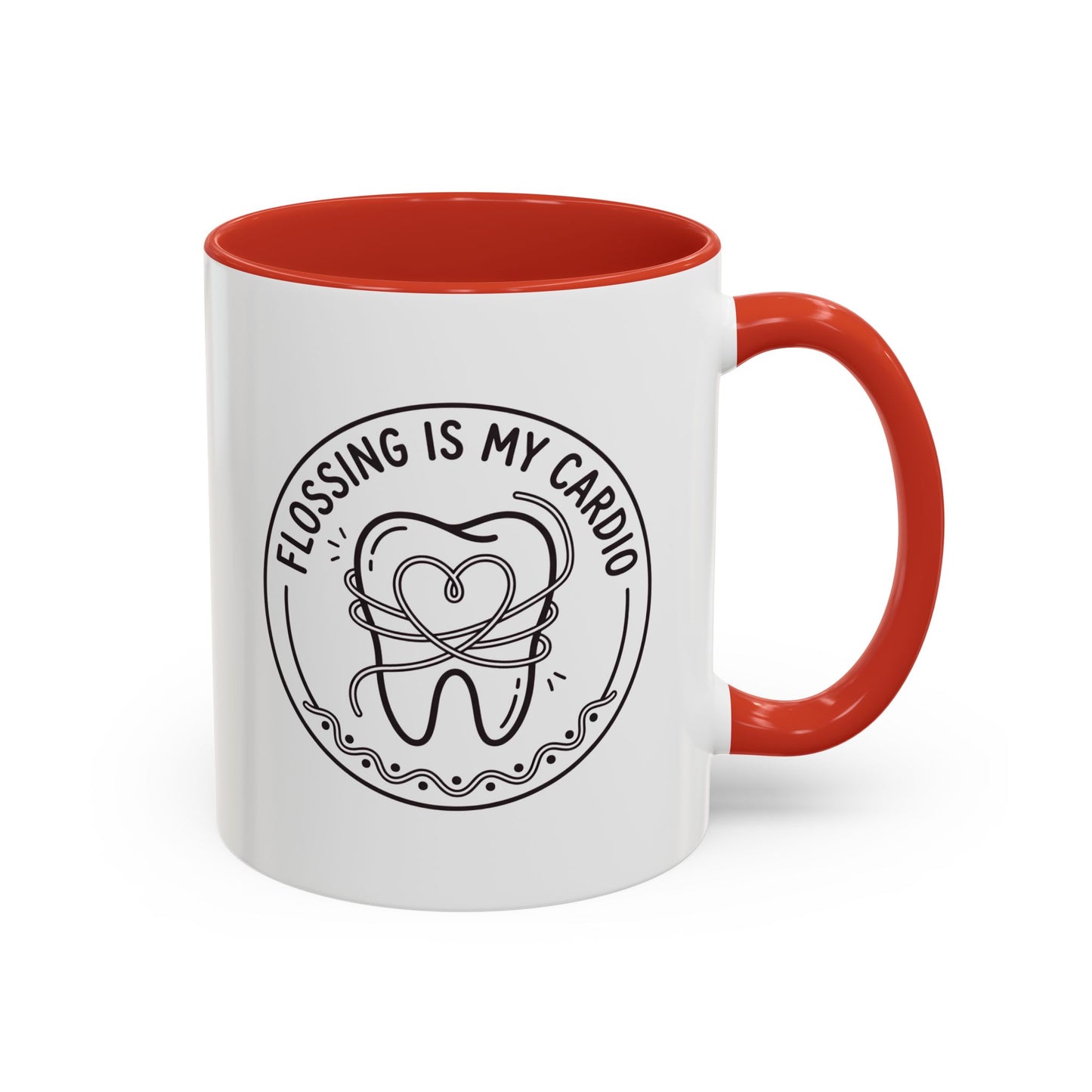 Flossing Is My Cardio Dentist Mug - Funny Dental Hygienist Coffee Mug, Tooth & Floss Line Art Design, Dental Assistant Gift, Oral Hygiene Ceramic Mug 11oz/15oz