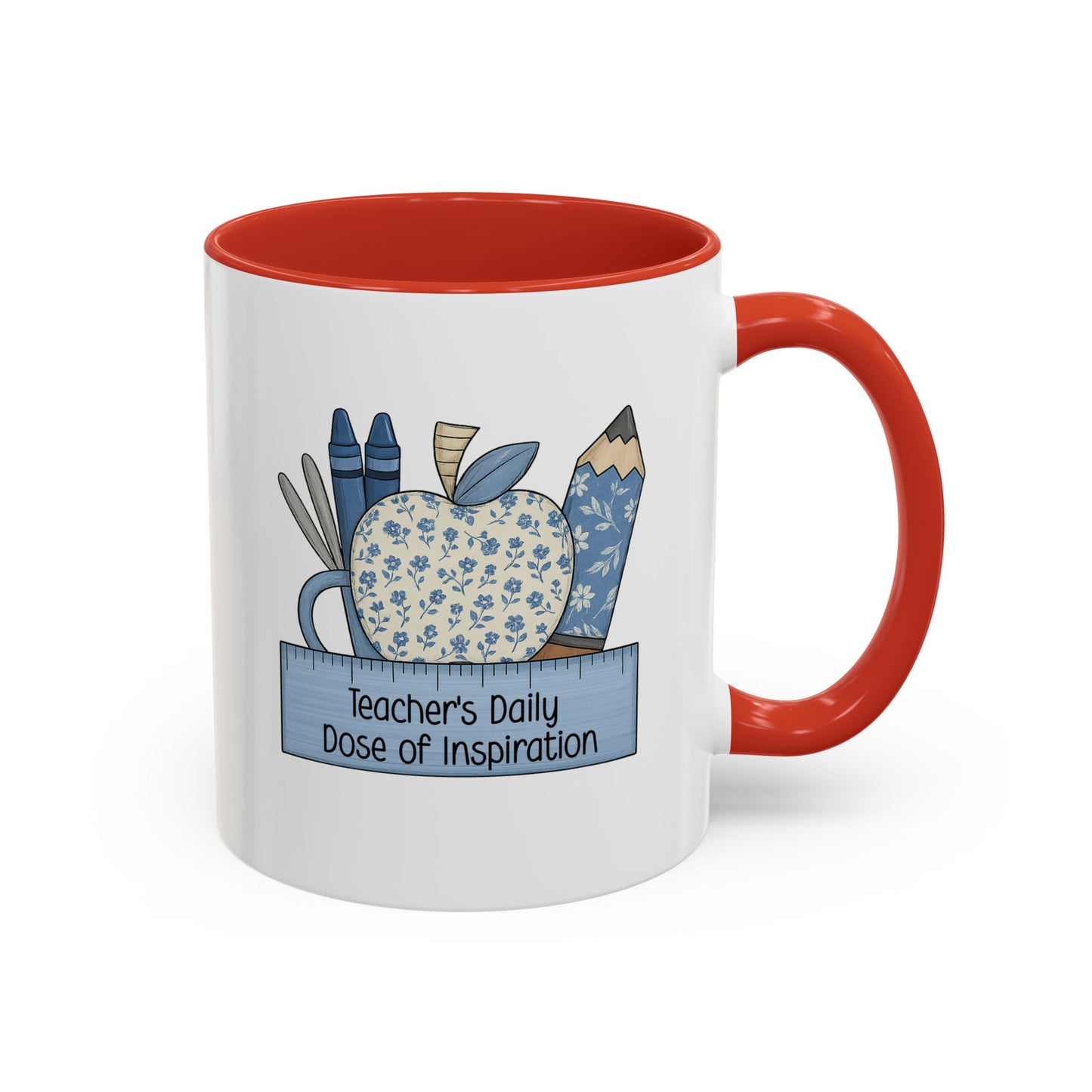 Teacher's Daily Dose of Inspiration Mug | Teacher Gift | Back to School Coffee Cup | Floral Apple Teacher Appreciation | 11oz/15oz