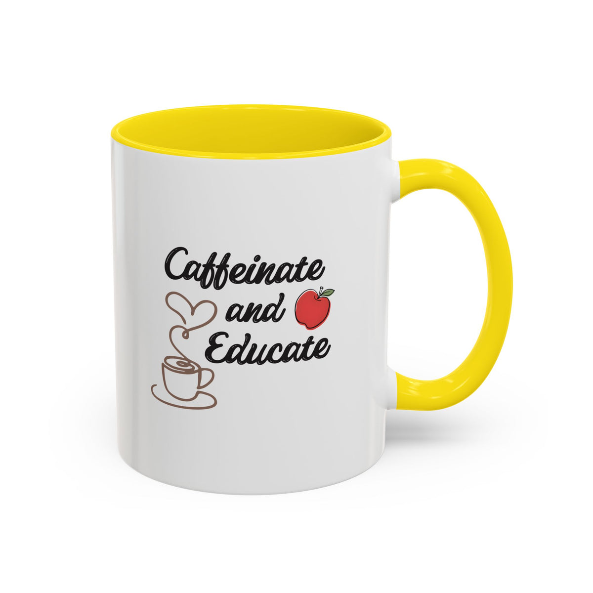 Caffeinate and Educate Mug - Funny Teacher Coffee Mug, Cute Apple Heart Steam Design, Teacher Appreciation Gift, Back to School Coffee Cup 11oz/15oz