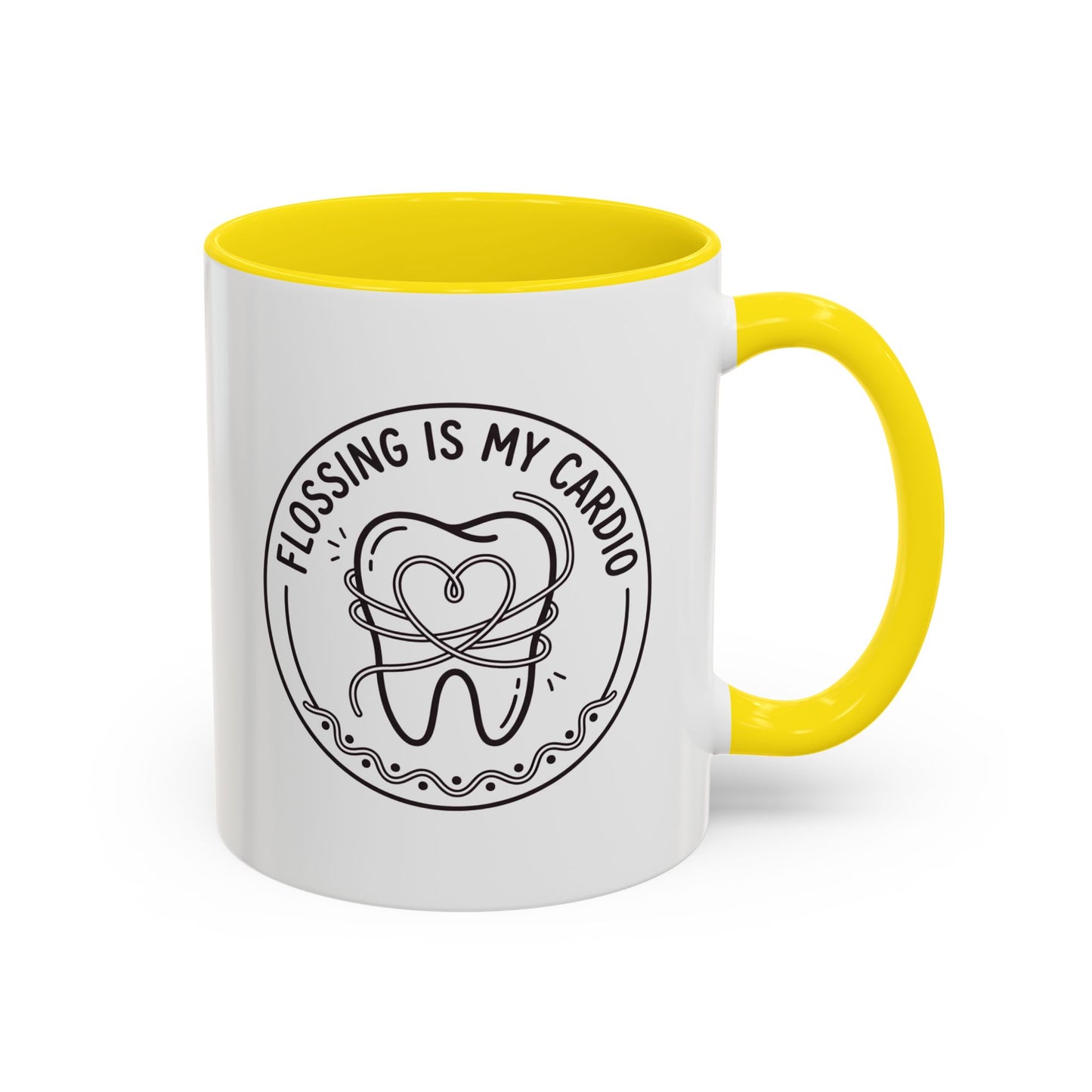 Flossing Is My Cardio Dentist Mug - Funny Dental Hygienist Coffee Mug, Tooth & Floss Line Art Design, Dental Assistant Gift, Oral Hygiene Ceramic Mug 11oz/15oz