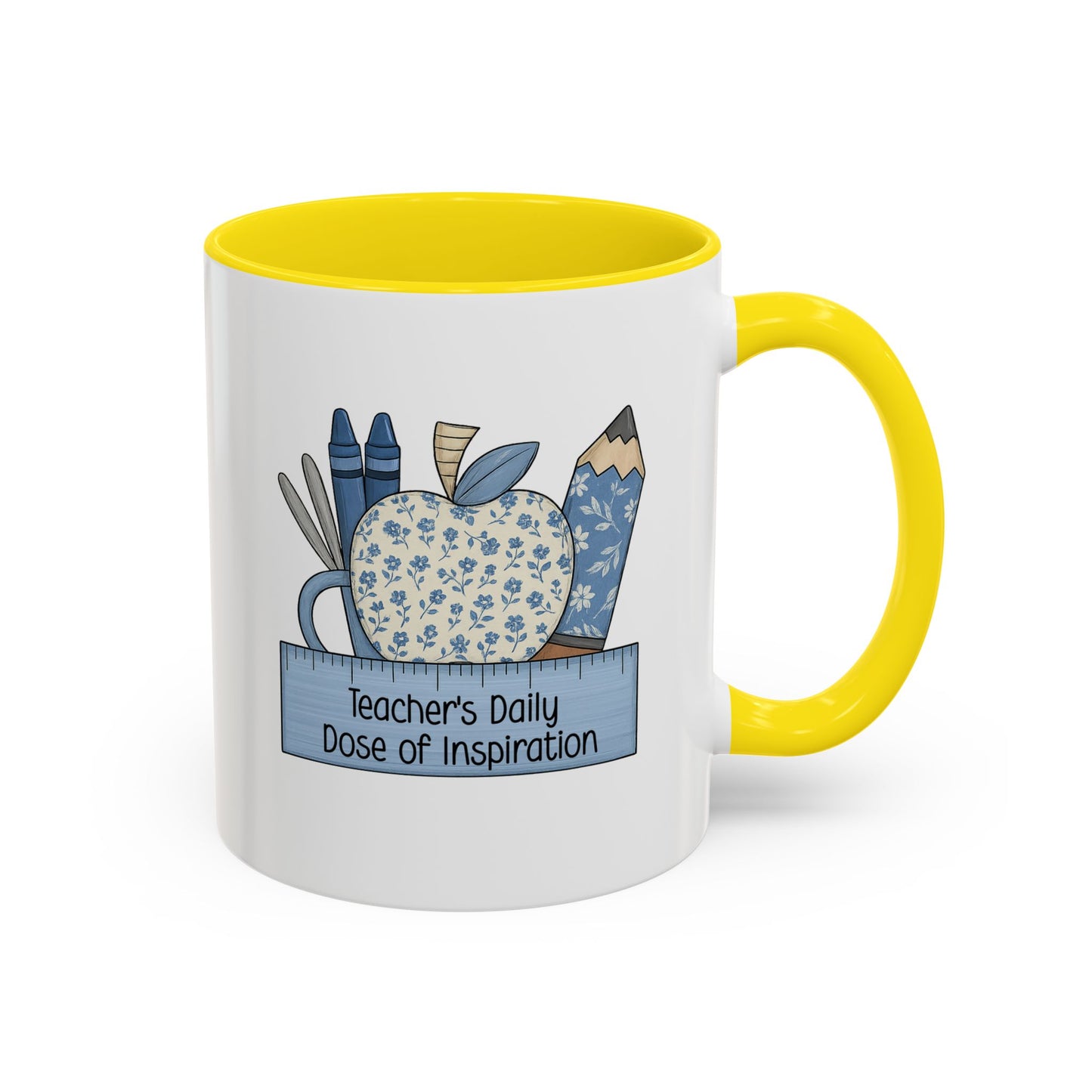 Teacher's Daily Dose of Inspiration Mug | Teacher Gift | Back to School Coffee Cup | Floral Apple Teacher Appreciation | 11oz/15oz