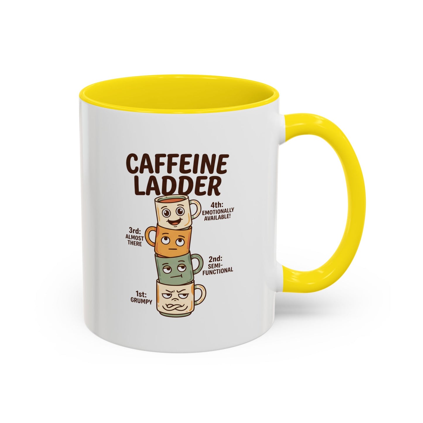Caffeine Ladder Mug - Funny Coffee Mug with Stacked Mood Mugs, Grumpy to Emotionally Available Coffee Cup, Cute Coffee Lover Gift 11oz/15oz
