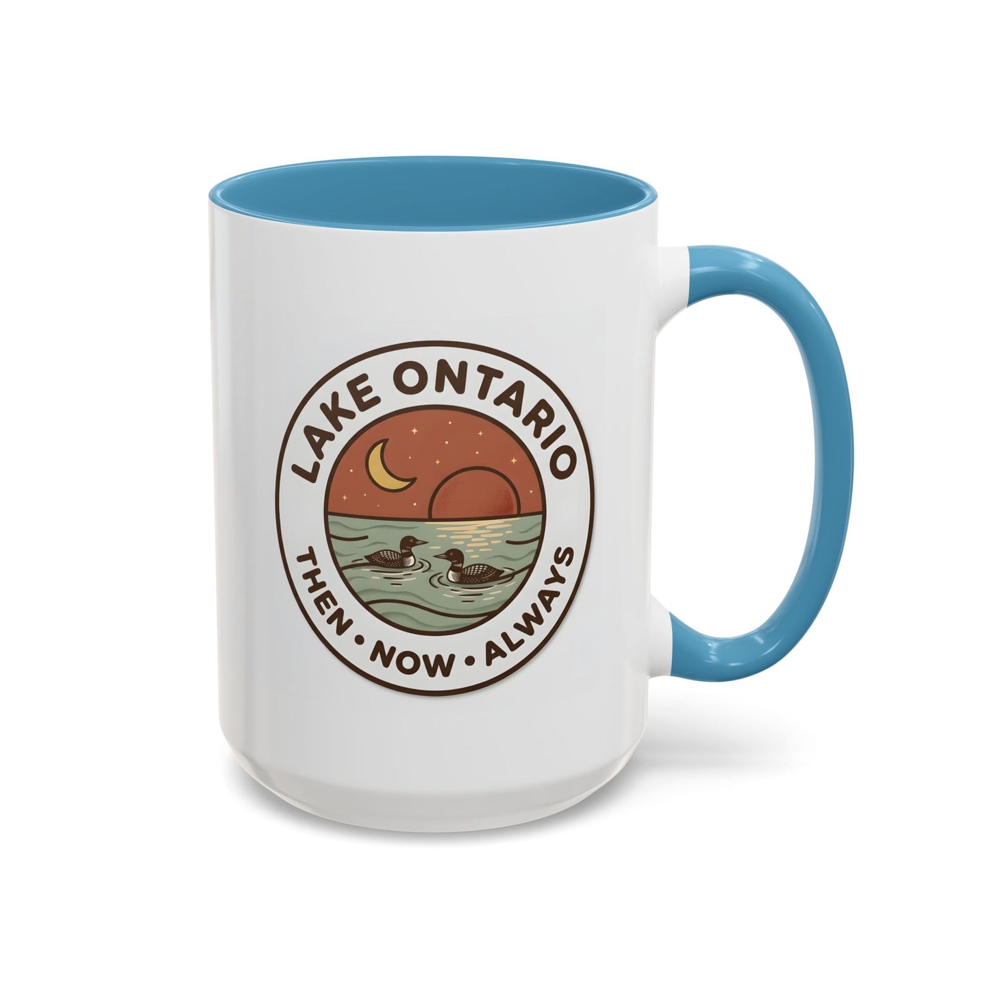 Lake Ontario Mug - Then Now Always, Canadian Loon Sunset Coffee Cup, Retro Nature Badge for Cottage & Lake Lovers 11oz/15oz